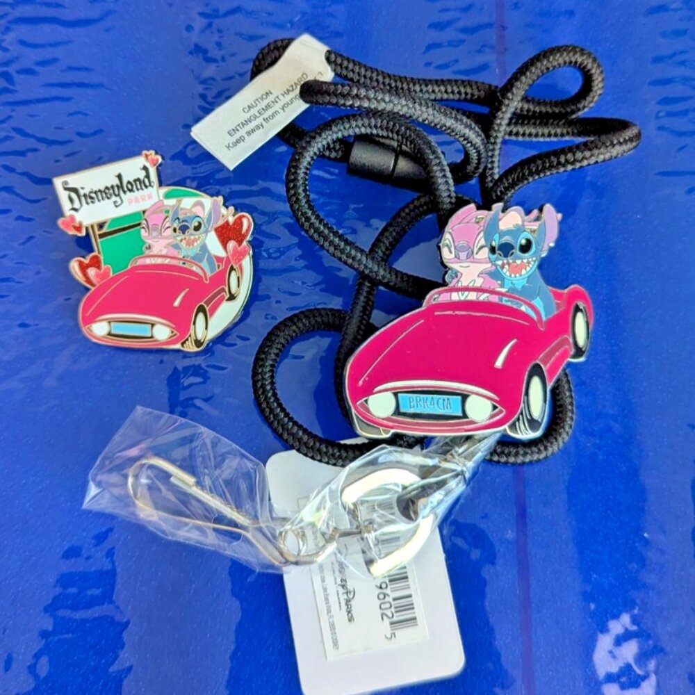 Disney Stitch And Angel Valentine Day Bolo Lanyard & Pin Set
